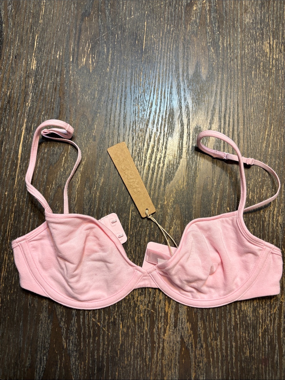SKIMS everyday Light Pink Underwire Cotton-Blend Bra 32C unlined NWT peony